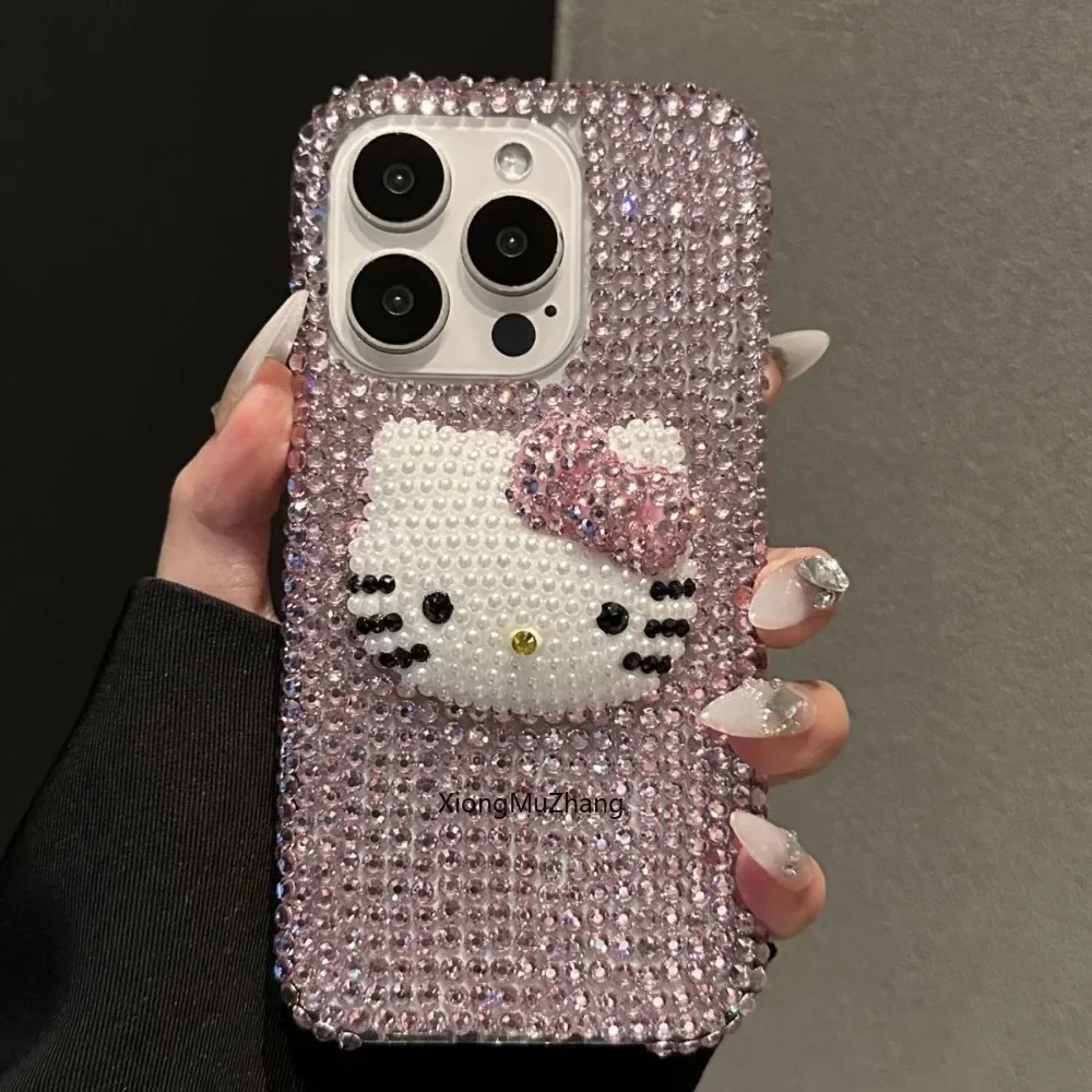 Sanrio HelloKitty Full Diamond Case for IPhone 16 15 14 13 12 11 Pro Max for IPhone 15 16 Plus 13 14 Pro Custom Rhinestone Cover