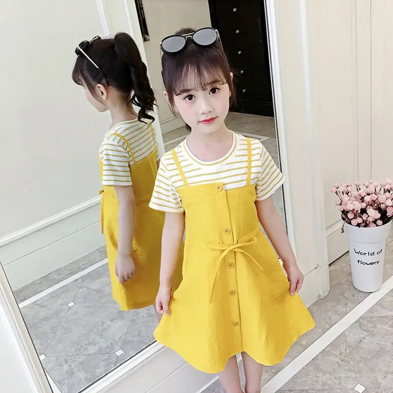 

Kids Summer Dress for Girls New 5 6 7 8 9 10 11 12 Years Old Children's Clothing Fashion Princess Dresses Paneled Striped Dress