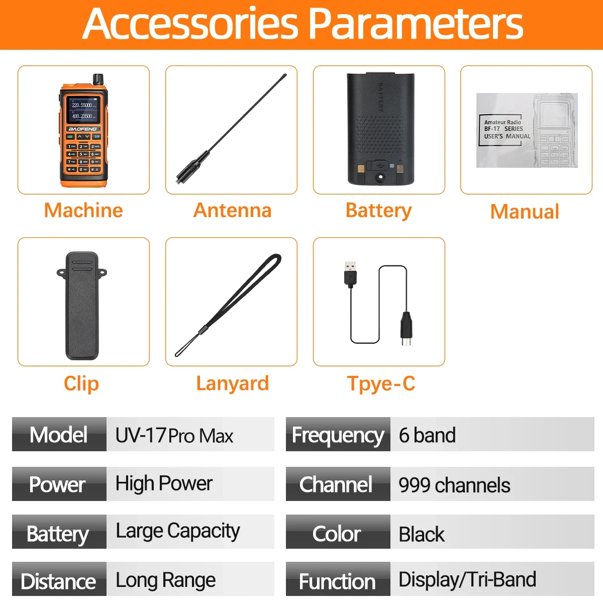 Baofeng UV-17E Airband Walkie-Talkie Drahtlose Kopierfrequenz Langstrecken-Typ-C NOAA AM Tragbares UV-5R Ham-Funkgerät – Detail 9