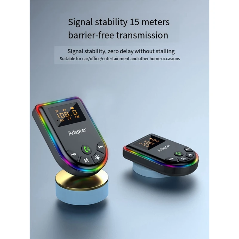 جهاز استقبال بلوتوث مع شاشة ليد ، محول 2 في 1 ، ضوء RGB ، كمبيوتر سيارة ، مكبر صوت تلفاز ، سماعات رأس ، سماعة رأس ،