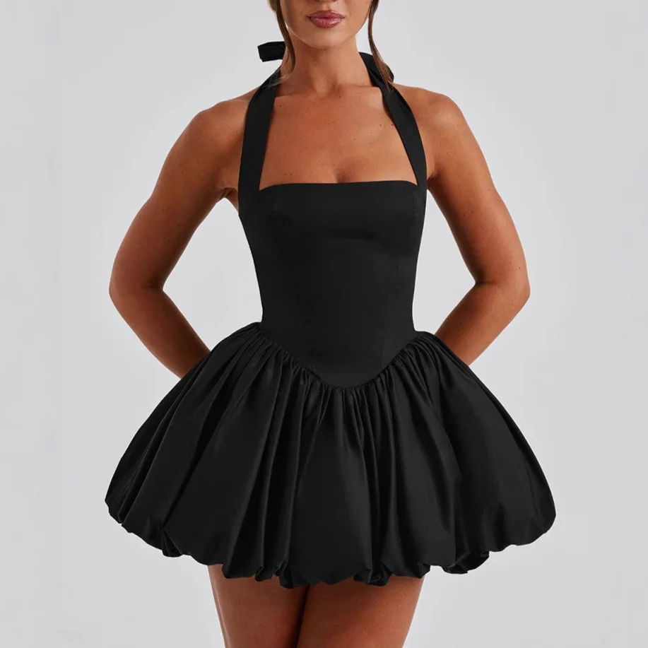 

2025 summer hot girl style sexy waist-hugging and slimming skirt halter neck tie bow dress club clothing Vestidos