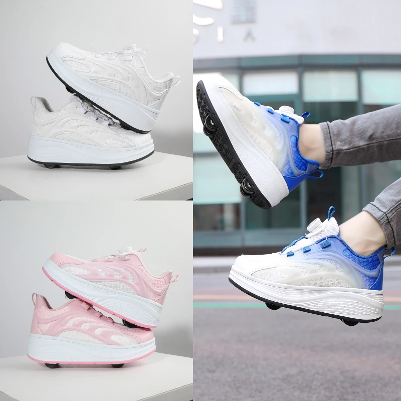 

2025 Winter New Girls' Heelys: Wear-Resistant Invisible 4-Wheel Auto-Retractable Walking Sports Roller Shoes