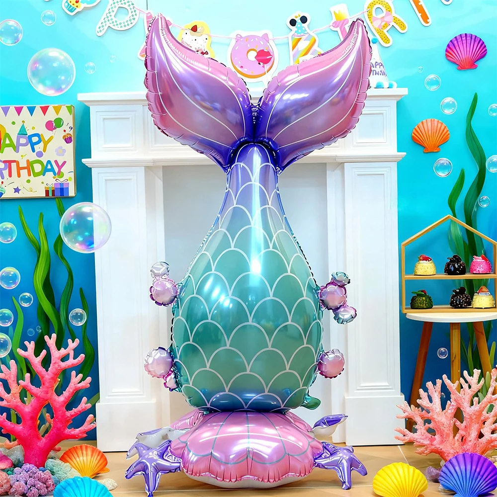 2Pcs Giant Standing Mermaid Tail Balloon Little Mermaid Birthday Decoration Girls Under the Sea Ocean Theme Baby Shower Supplies view 5