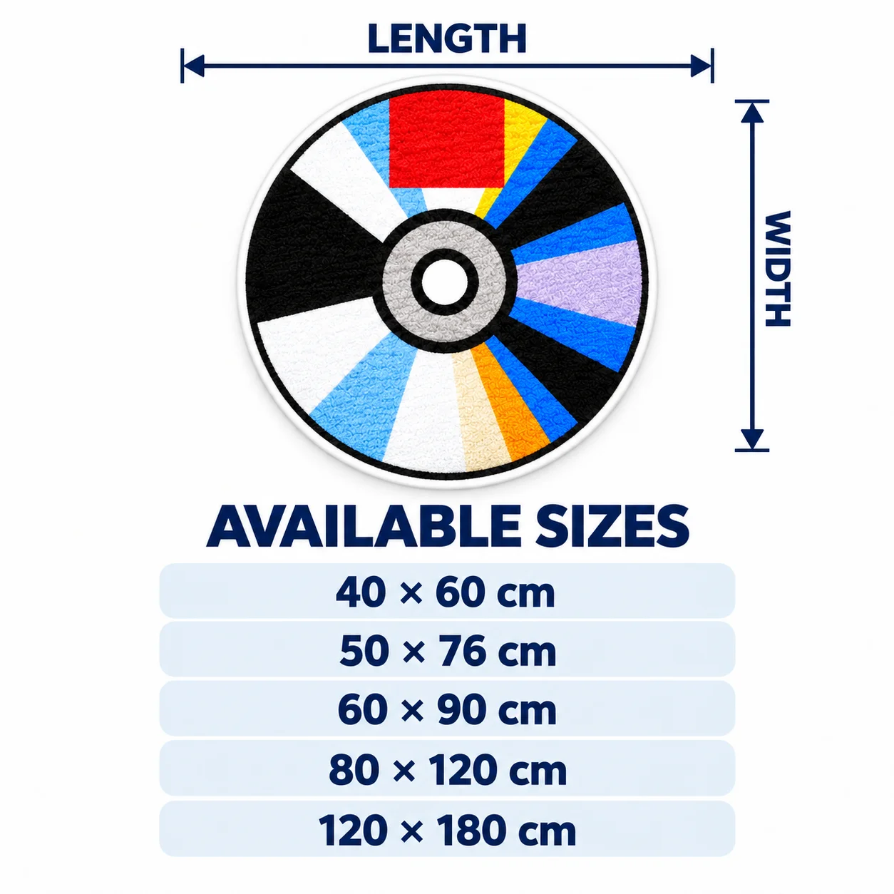 Optical Disc Shaped Area Rug, Rainbow CD Pattern Floor Mat for Bedroom Living Room Music Studio, Retro Modern Home Decor Gift