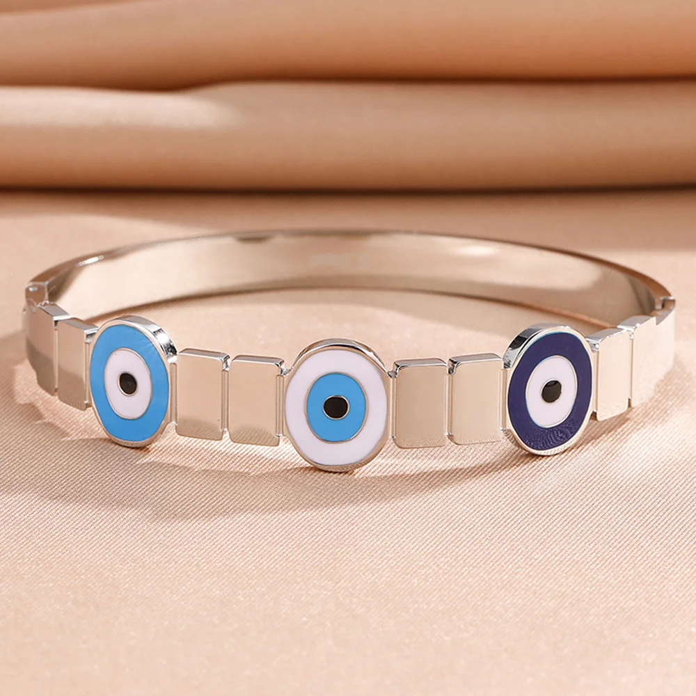 Luxurious oil dripping eye of wisdom bracelet, evil eye stainless steel bracelet, new gold-plated silver bracelet