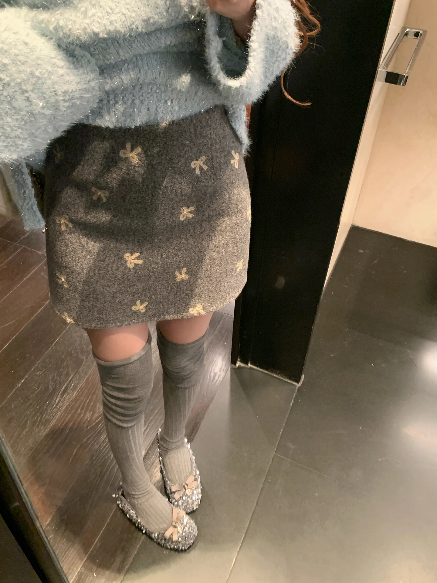 

Chen Dayu Design ey Woolen Skirt Women's Autumn Winter Thiened A-Line High Waist Bodycon ort Skirt Commute Casual