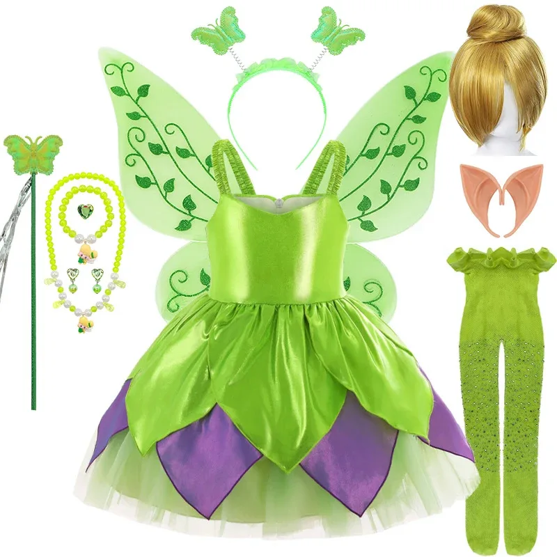 

Hot Toddler Baby Girl Cosplay Green Fairy Princess Tinker Bell Dress Newborn Girls Elf Halloween Costume Infant Party Ball Gowns
