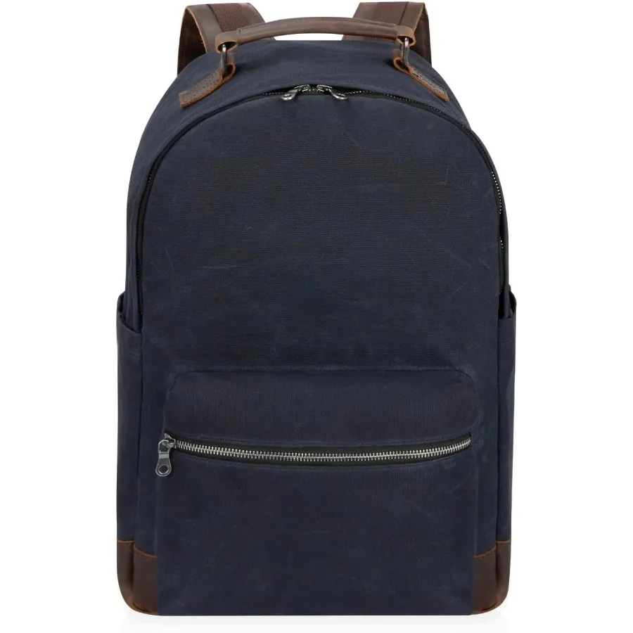 

Canvas Leather Backpack Waxed Canvas with Full-Grain Cowhide Trim Vintage Style Daypack Army Green Black