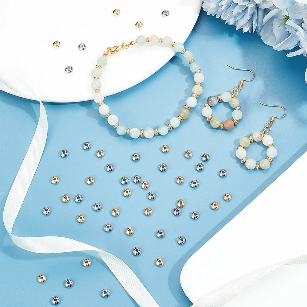 100Pcs 2 Colors 304 Stainless Steel Smooth Rondelle Beads Mixed Color 5x3mm Hole: 1.6mm 50pcs/color