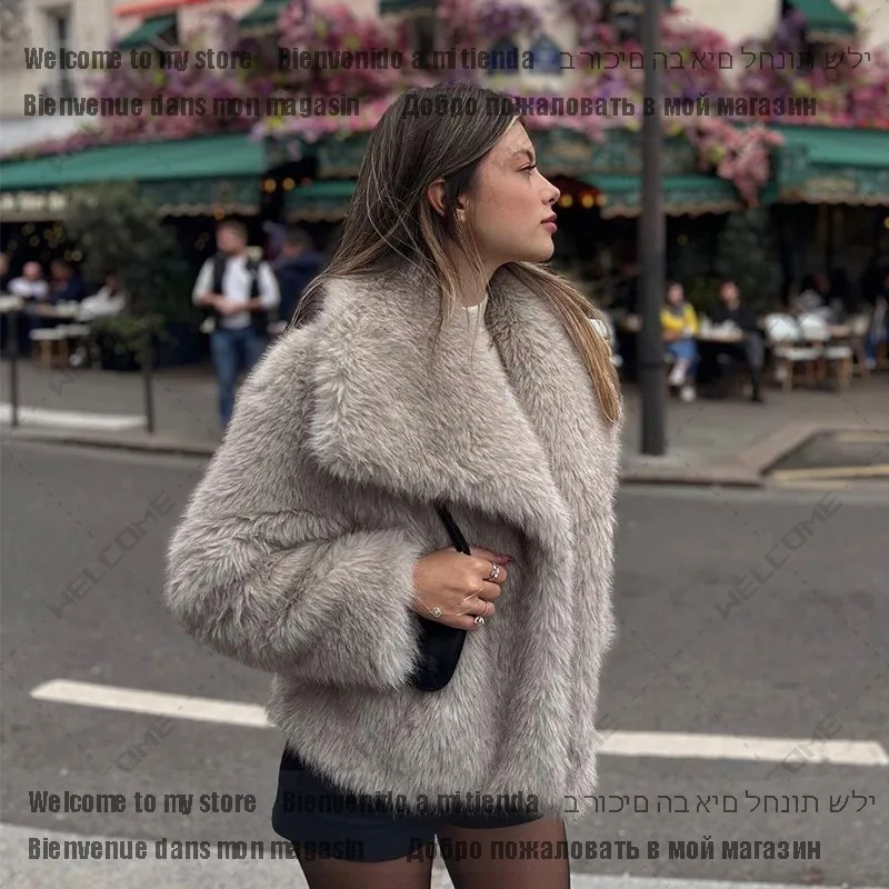 Winter New Fashion Gradient Fluffy Fur Coat Women High Street Luxury Big Fur Collar Faux Fox Fur Jacket Female Overcoats