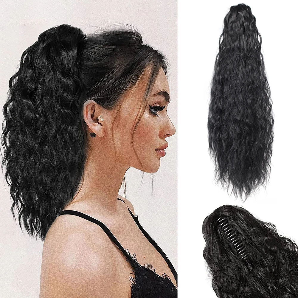 22 Polegada Claw Multi Layered Clip na Extensão Rabo de Cavalo para Mulheres Longas Extensões de Cabelo Ondulado Curly Natural Fluffy Synthetic Clip