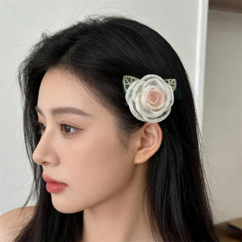 

Elegant Organza Rose Flower Hair Clips for Women Girls Handmade Chiffon Floral Hairpins Cute Sweet Hair Accessories for Daily