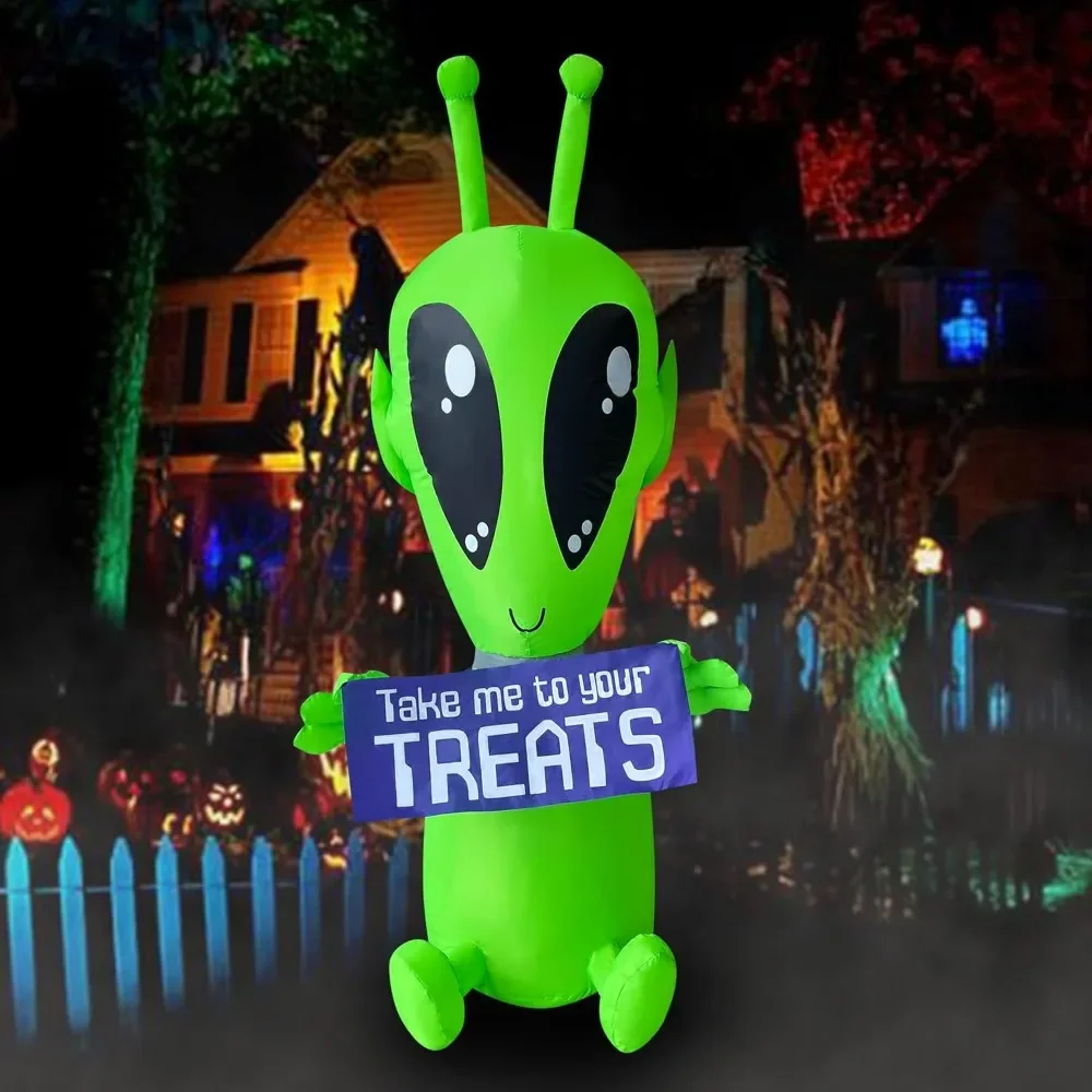 

Halloween Inflatable Decorations Alien with Banner Blow Up Built-in LED for Holiday Lawn Yard Garden Home Indoor Outdoor Decor