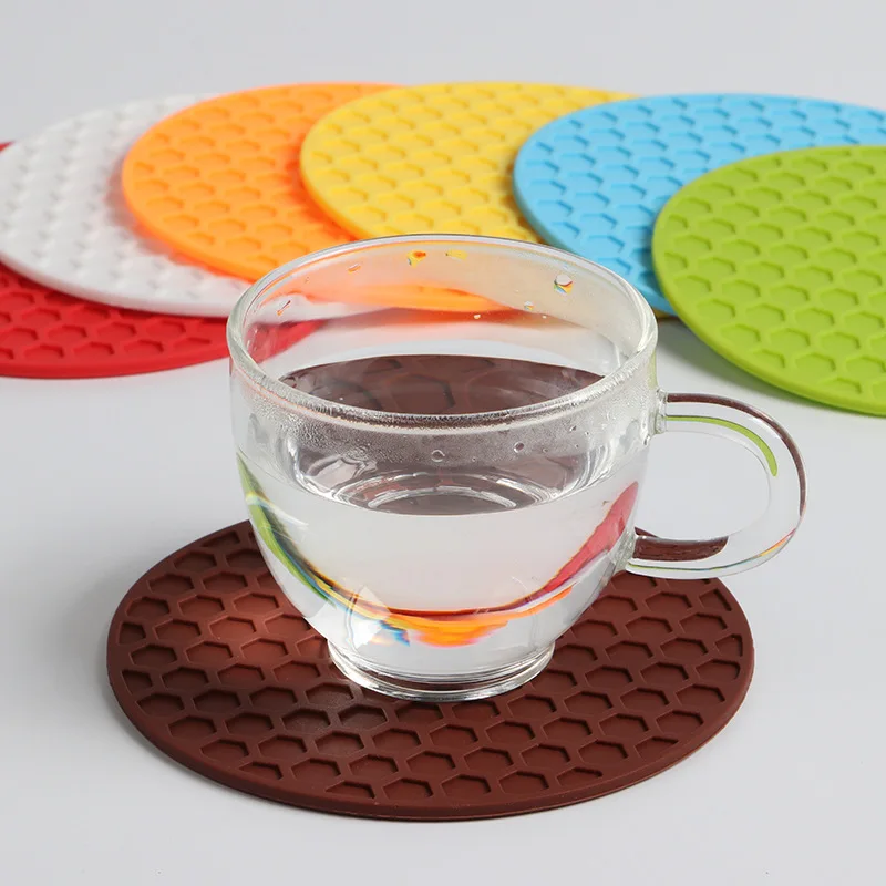 Dessous de verre rond en silicone anti-brûlure, tapis de tasse, coussinets épais, support de tasse, café, boissons, thé, chaleur, accessoires de