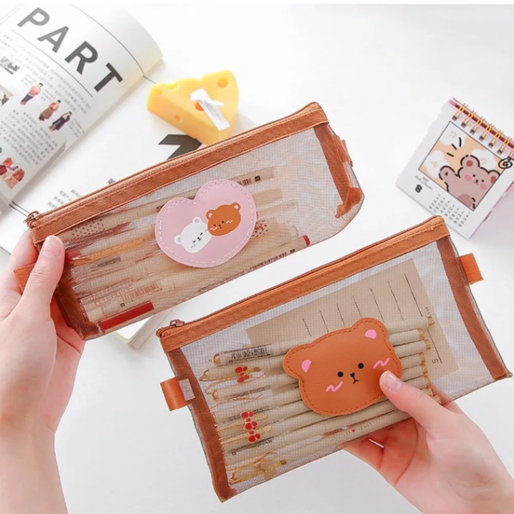 Cute Carton Bear Pencil Case Pencil Bag Office Pen Pouch Student Stationery Box School Supplies Women Girls Cosmetic Storage Bag