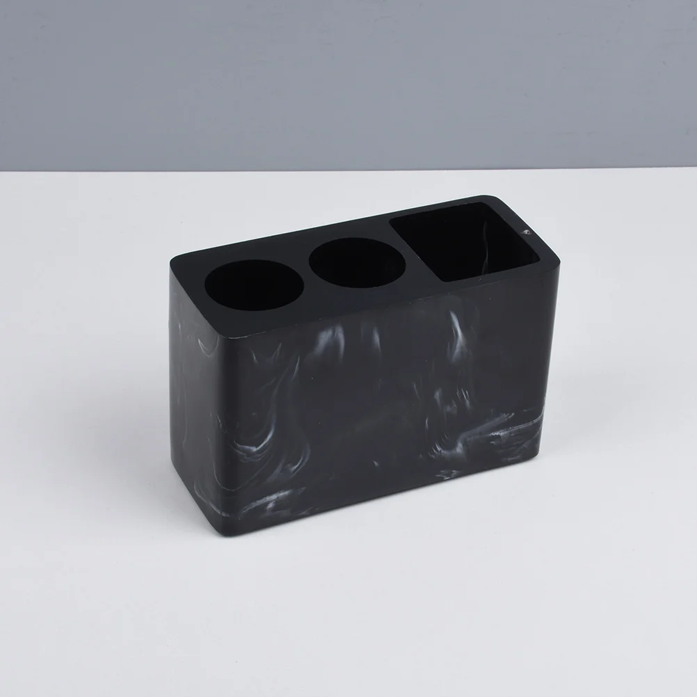 

Resin Bathroom Toothbrush Rack with 3 Compartments Marbled Finish Toothpaste Holder Storage Pedestal Brush Organizer Stand