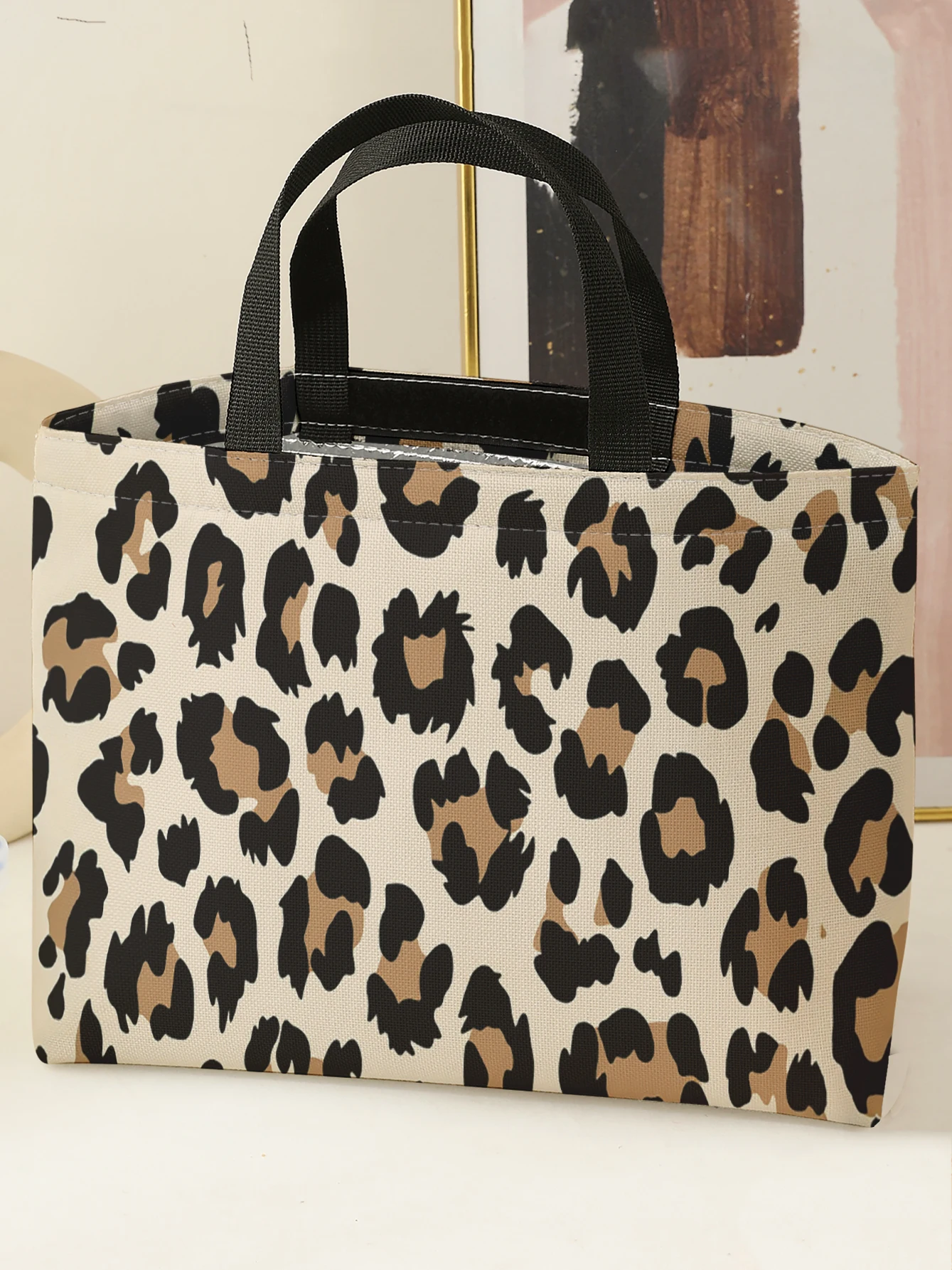 Classic Leopard Print Insulated Lunch Tote Aluminum Foil Liner Reusable Cooler Bag For Student Travel Picnic Daily Use