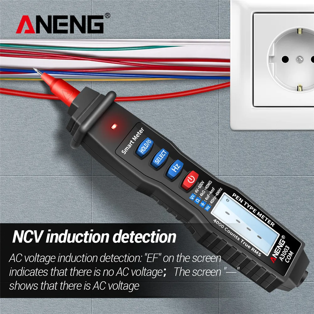 

Professional Pen Multimeter DC AC Voltage NCV Induction ANENG A3003 Hz Ohm Diode Line Break Detection Electrician Household Tool