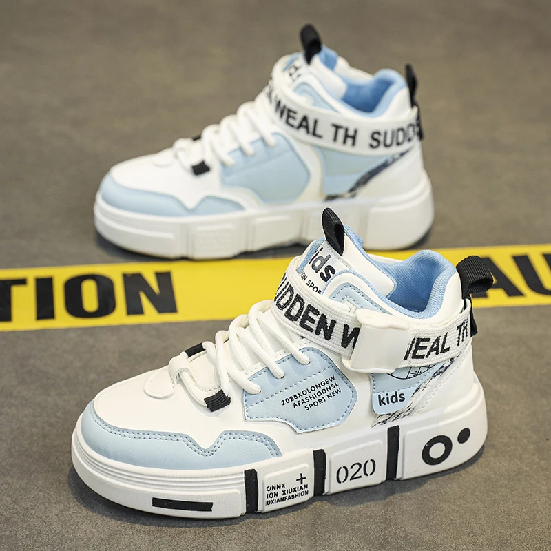 Brand Kids Board Shoes High Top Sports Shoes Boys Fashion Basketball Sneakers Leisure Girls Flats Children Casual Walking Shoes