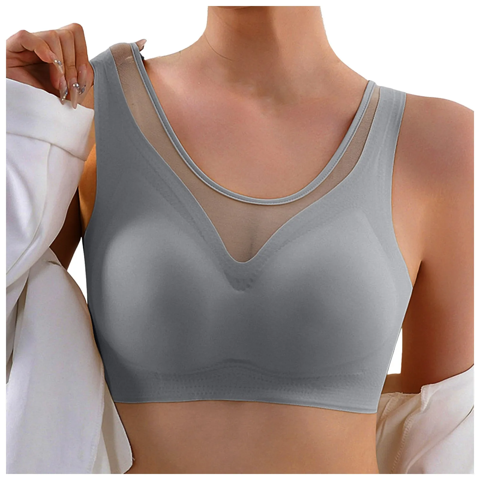 

Ultra-thin Ice Silk Bra Seamless Underwear Women's Thin Section Breathable Sling Beautiful Back Vest Big Chest Small Sleep Bras