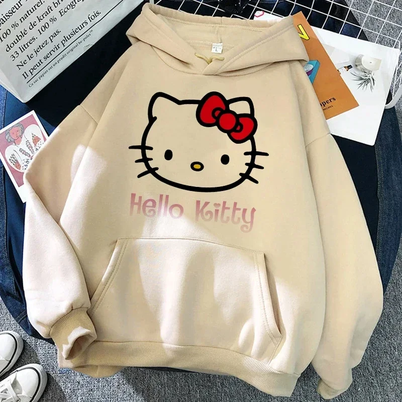 Women\'s Sweatshirts Emo Rock Clothing Sanrio Merchandise Y2k Hello Kitty Autumn and Winter Harajuku Long Sleeve Pattern Top