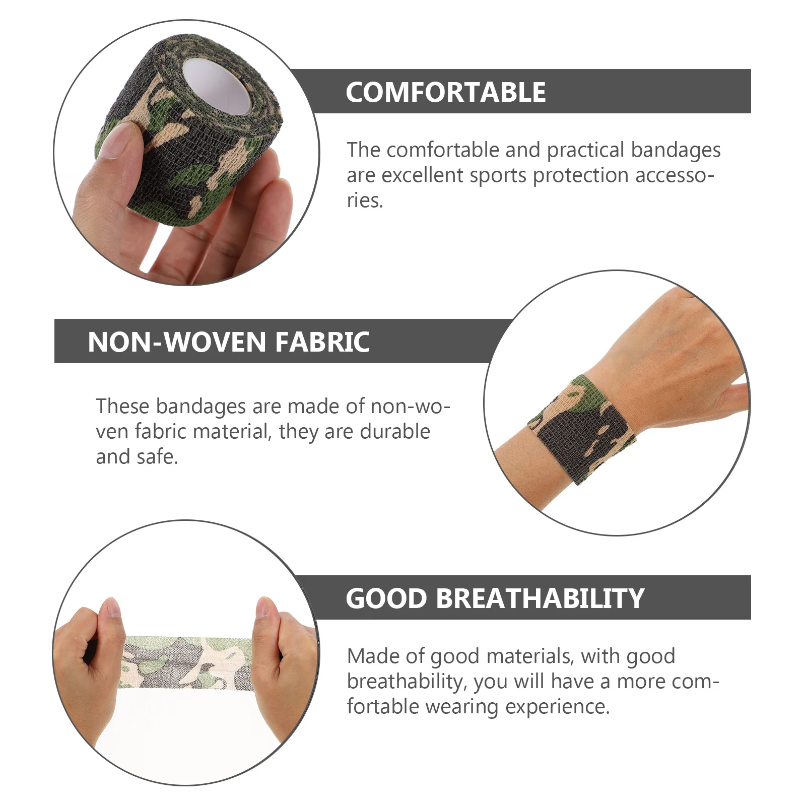 

2 Rolls Camouflage Tape Elastic Sports Bandages Waterproof Outdoor Hunting Tapes Durable Sticky Fastening For Protection