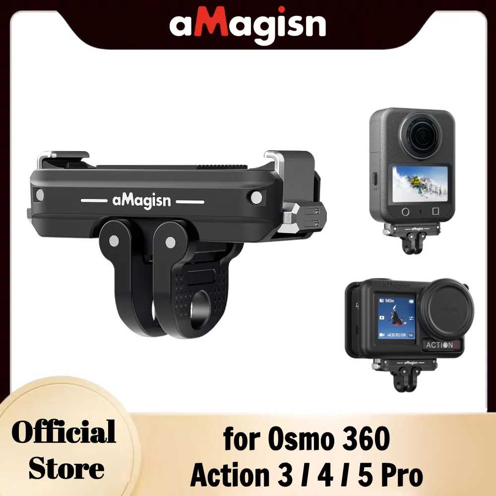 

aMagisn Быстросъемное крепление для DJI Action 5 Pro, Металлическая магнитная база Адаптер с 2-мя штырями и резьбой 1/4 для Osmo Action3 4 Action5 Pro