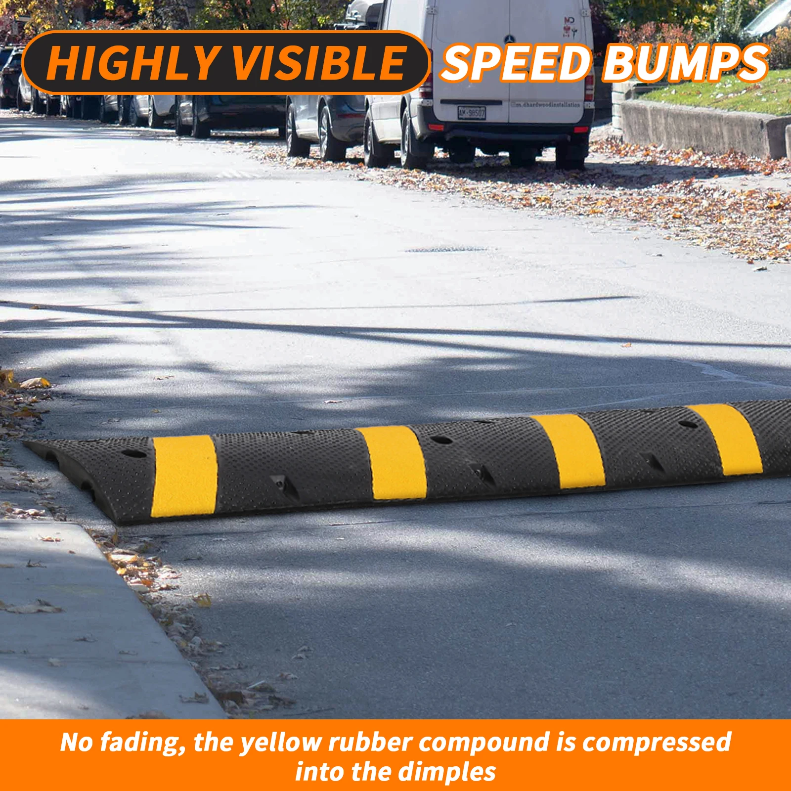 Speed Bump, 2 Pack 3.3 Ft Rubber Speed Bumps for Asphalt Road Driveway, 25000 lbs Load Capacity Modular Cable Ramps