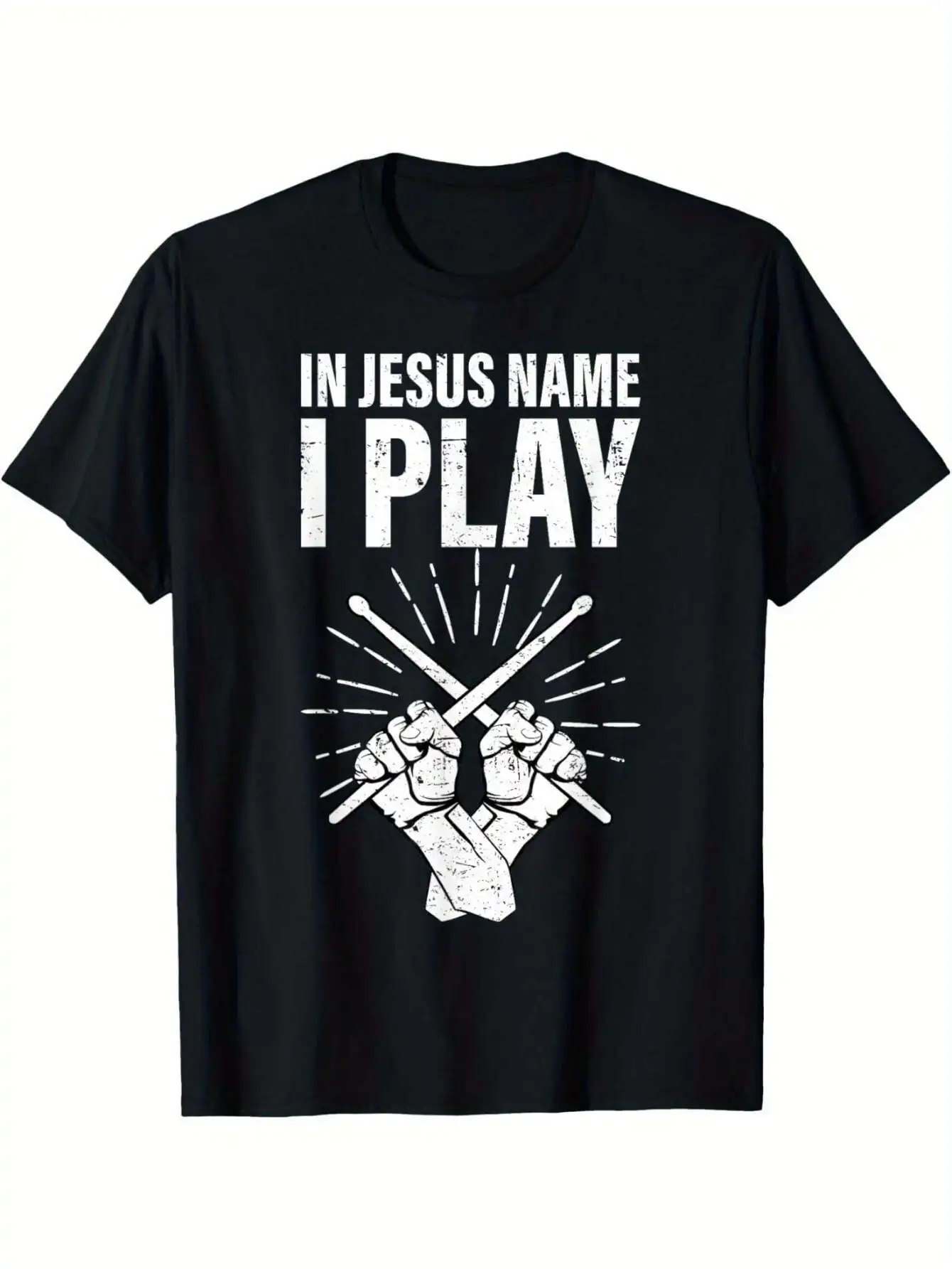 باسم يسوع أنا ألعب الطبول الله المسيحية الطبال تي شيرت تي شيرت Harajuku الرجال الملابس المتضخم تي شيرت