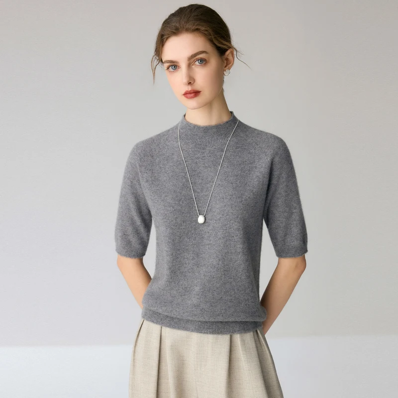 Womens 100% Percent Cashmere Pullover  Neck Hair Knitwear Winter Autumn Tunic Half Sleeve Classic Top  Elegant women's clothing.