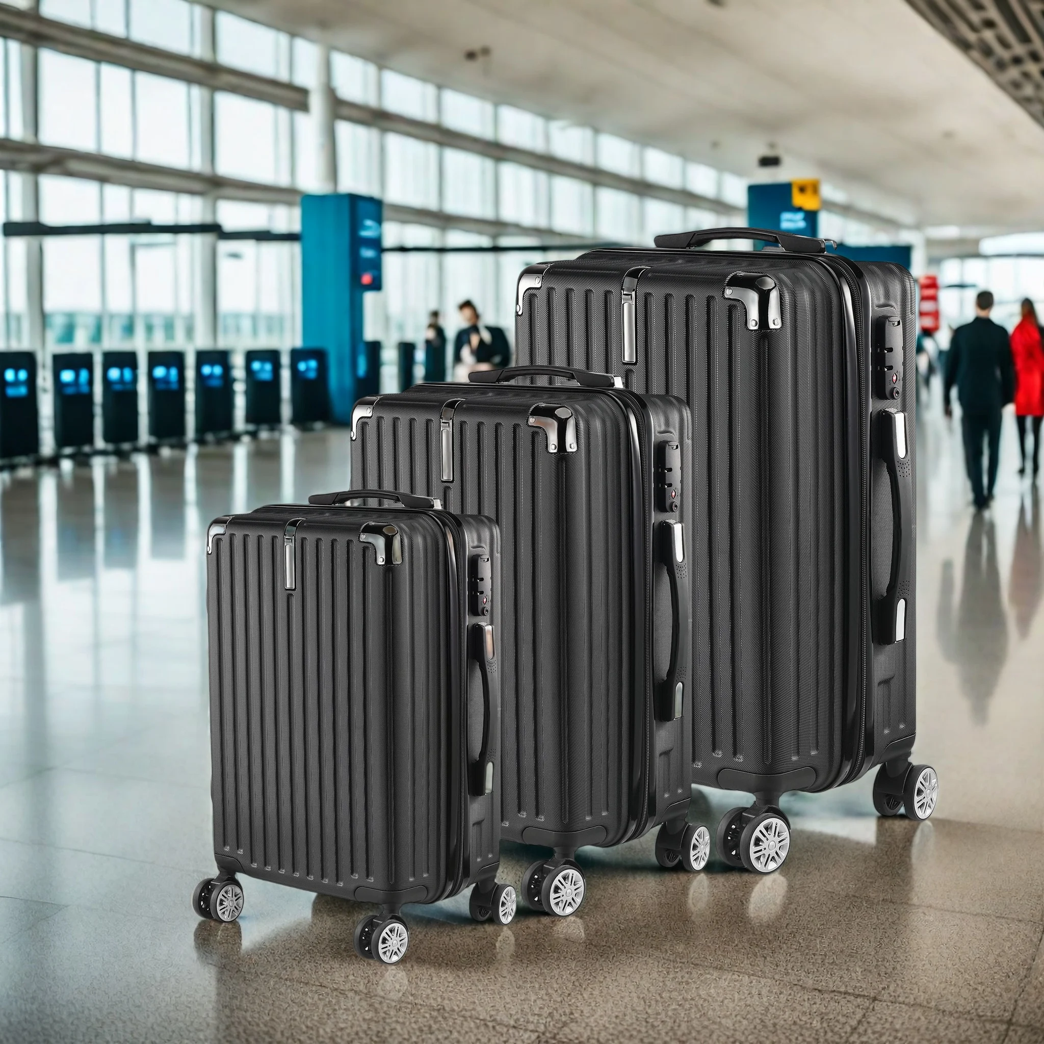 Ensembles de bagages Rosahqnda 3 pièces avec serrure TSA, valise noire en ABS, valise trolley rigide
