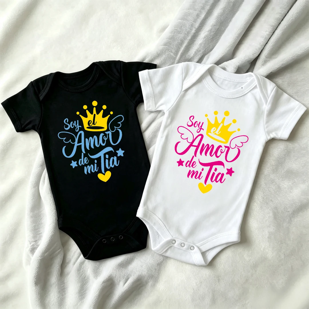 I'm The Love Of My Aunt Baby Bodysuit Crown Wings Heart Print Newborn Short Sleeve Romper Infant Onesie Baby Shower Gift