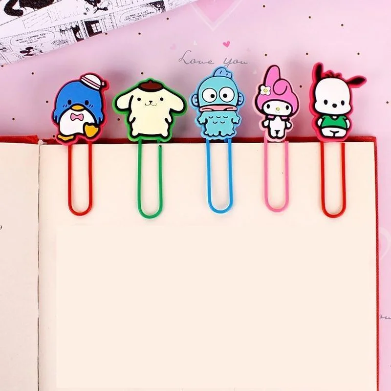 Sanrio Kitty Cinnamoroll Cute Cartoon Silicone Paper Clip Bookmark Metal Paper Clip Student Stationery Girl Paper Clip Storage