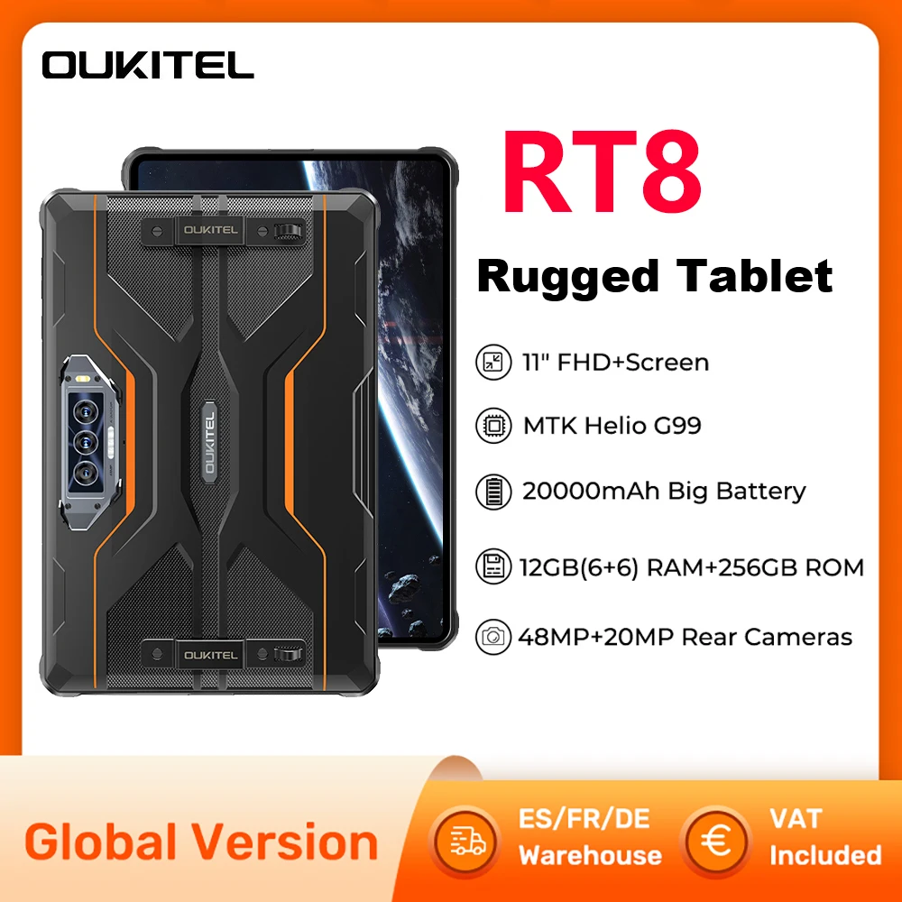 Oukitel RT8 تابلت متين 11 بوصة FHD + شاشة 6 جيجابايت + 256 جيجابايت MTK Helio G99 تابلت 48 ميجابكسل كاميرا أقراص كمبيوتر 20000 مللي أمبير 33 واط أندرويد 13 NFC Pad