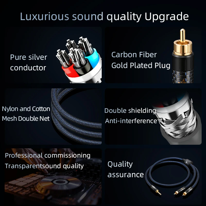 Hi-end Pure Silver HiFi 4.4mm to 2RCA Audio Cable for MP3 CD Carbon Fiber Gold-plated Balanced 4.4mm Jack to 2RCA Male Cable