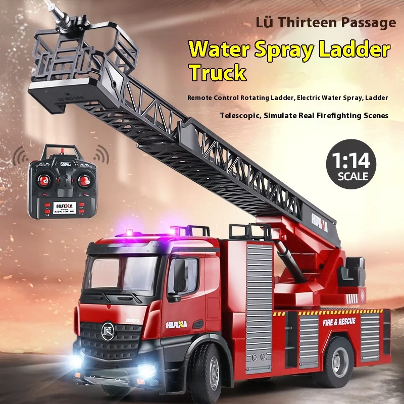 Huina 561 Upgrades to Extra Large 22 Fire Engineering Sprinkler Ladder Car Remote Control Car Fire Rescue Train 1:14 Charging