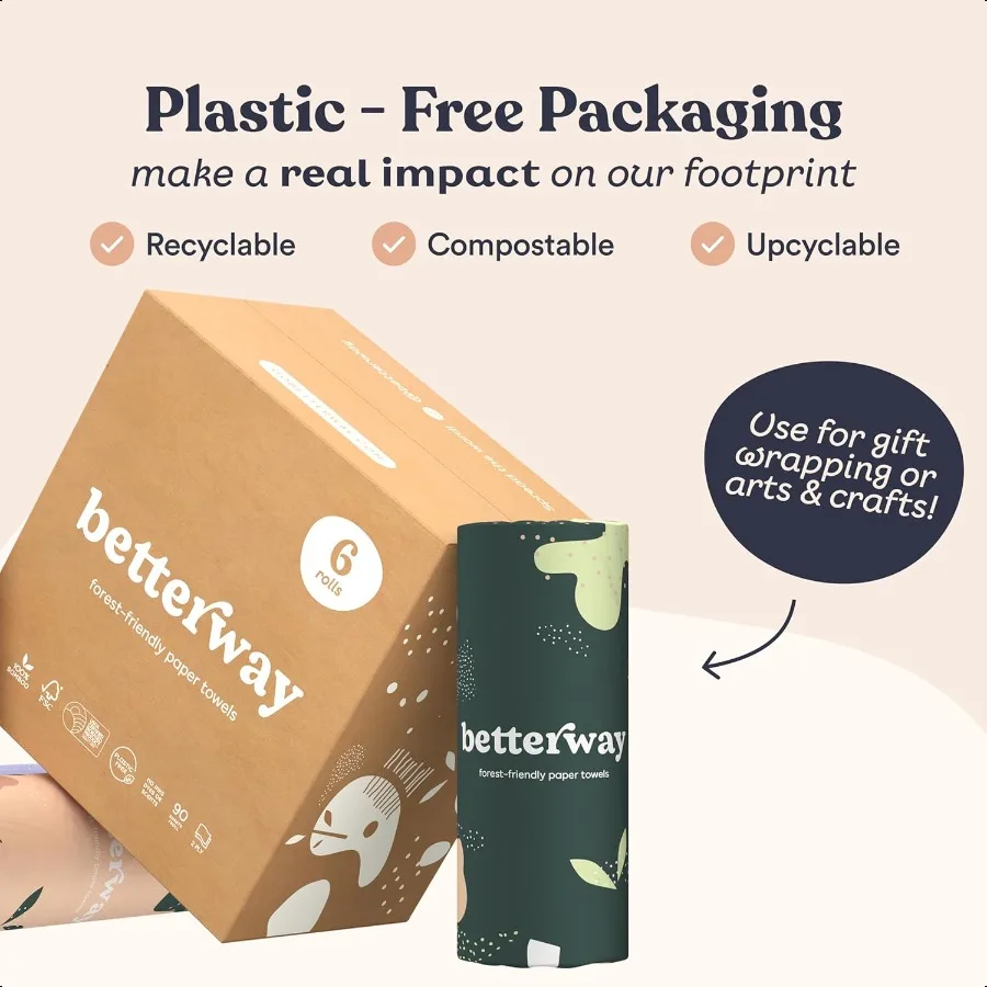 Toallas de papel de bambú, 6 rollos, 2 capas, sin plástico, toallas de papel de cocina, tamaño seleccionado, sin árboles, compostables, fuerte absorbente, sin tintes