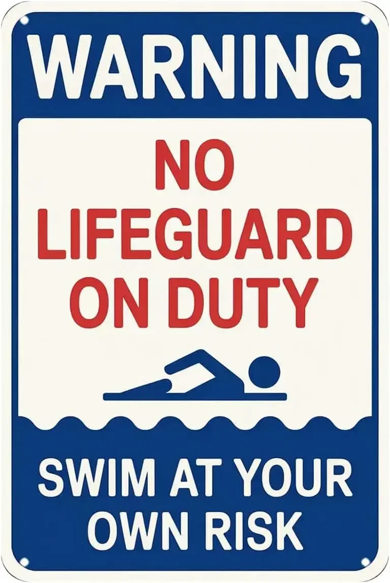 No Lifeguard On Duty Swim At Your Own Risk Tin Sign Warning Pool Sign Vintage Metal Signs Wall Decor for Kitchen Bar Cafe Bed