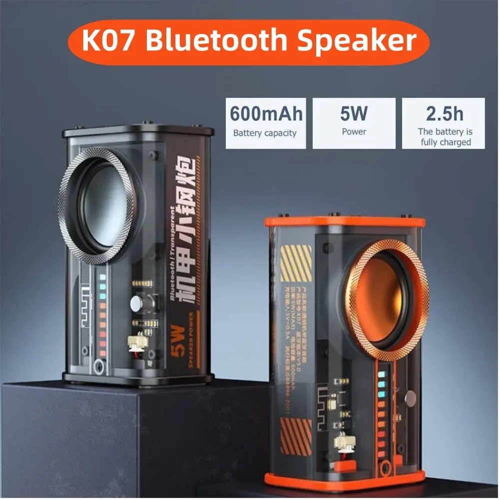

K07 Transparent Mecha Wireless Bluetooth Speaker Bass Music Subwoofer RGB Sound Light Rhythm Speaker TWS Stereo Hands-free Call