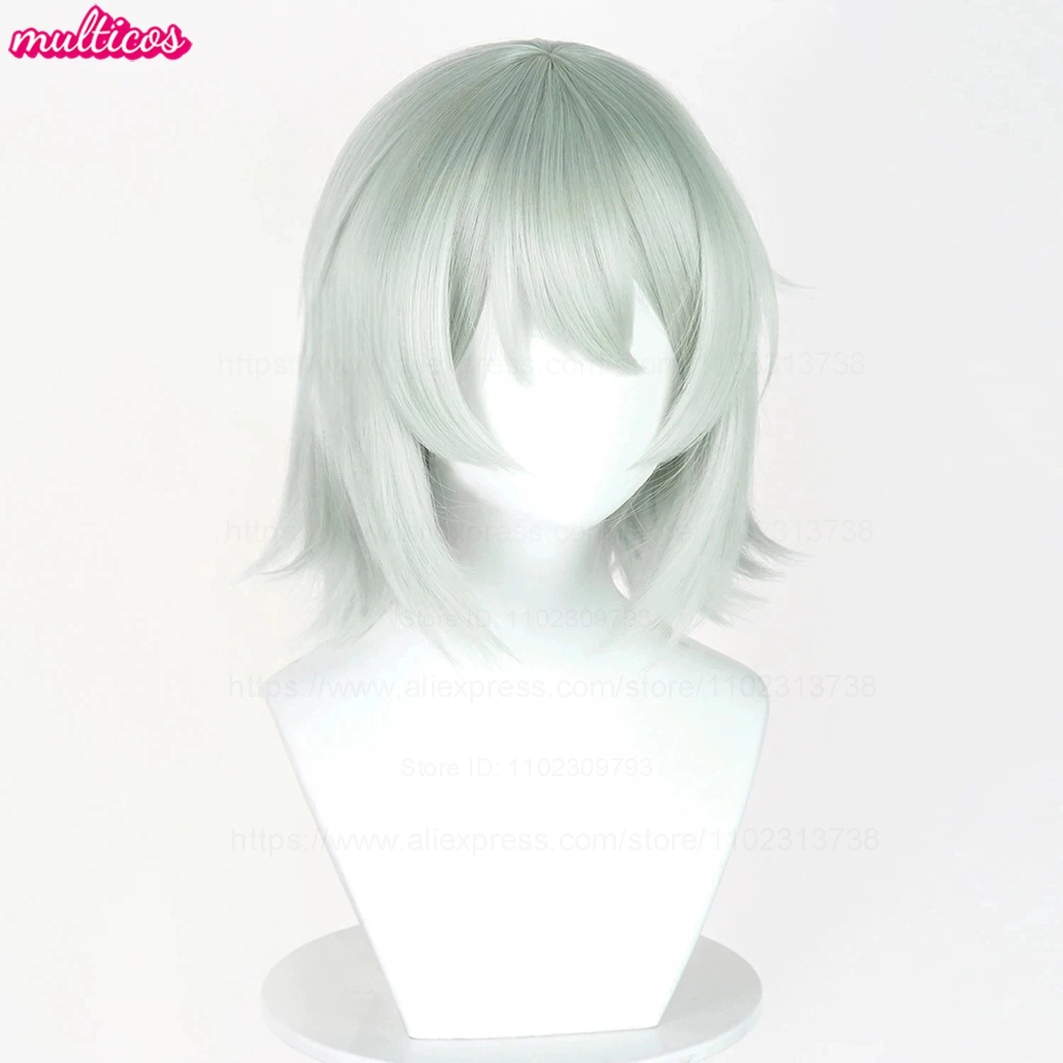 High Quality Chainsmoker Cat Cosplay Wig Yani Neko Wig Short Light Green Heat Resistant Synthetic Hair Anime Wigs + Wig Cap view 2