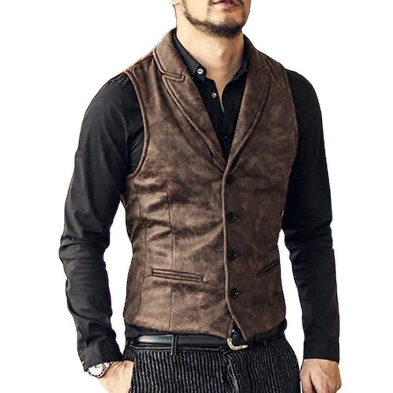 

2025 мужская осенне-зимняя, новая замшевая однобортная, облегающая, модная жилетка