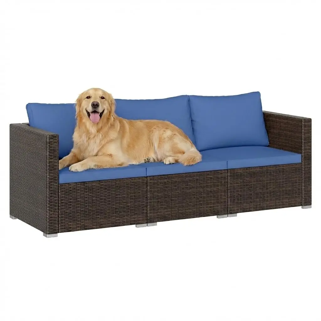 3-Seat Outdoor Wicker Sofa Set, Modular PE Rattan Patio Cushioned Sectional for Deck Backyard Porch Garden Poolside, Customized