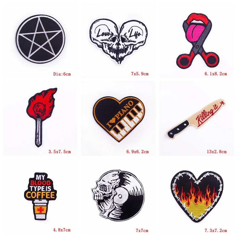 10PCS/lots Rock Style Embroidery Patch Punk Skull Patch Iron On Patches For Clothing Jackets Sewing Applique Letter Ironing DIY