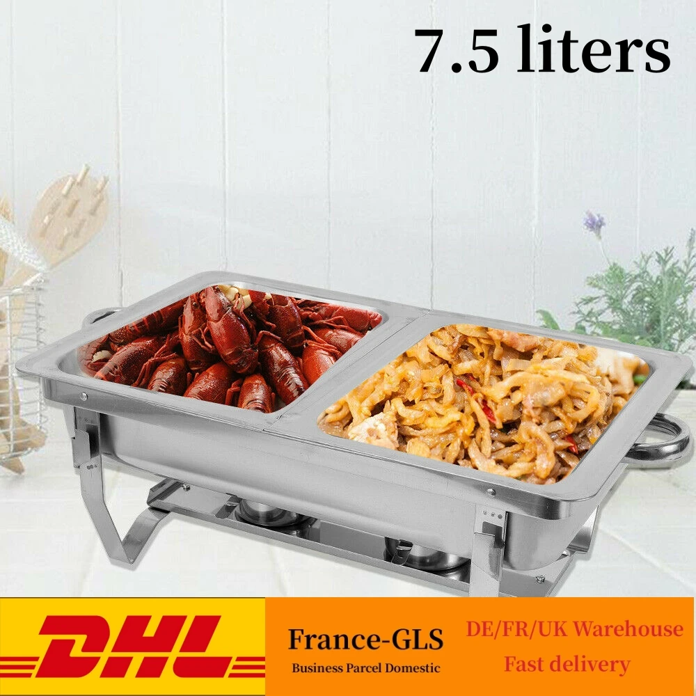 7.5L 2 Pans Buffet Stainless Steel Folding Stove Double Grid Dining Stove Food Heater Plate Self-Service  Tableware