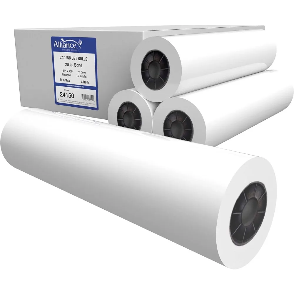 ม้วนกระดาษ CAD Bond ขนาด 24 นิ้ว x 150 ฟุต - 20 ปอนด์, 4 ม้วนพร้อมแกน 2 แกน