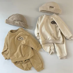 Long Sleeved Top+sports Pants Two-piece Round Neck Pullover Sportswear for Children's Spring and Autumn New Baby Solid Color Set