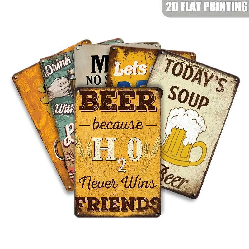 6pcs Vintage Metal Signs - Retro Wall Decor Plaque Suitable for Bar, Pub, for Man Cave, Home - Metal 20.32X30.48 cm with Decorat