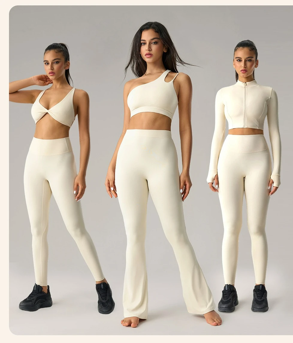 Women's 2-Piece Yoga Set, Sexy Open Back Sports Bra + High Waist Leggings, Nude Feel Butt Lifting Workout Outfit