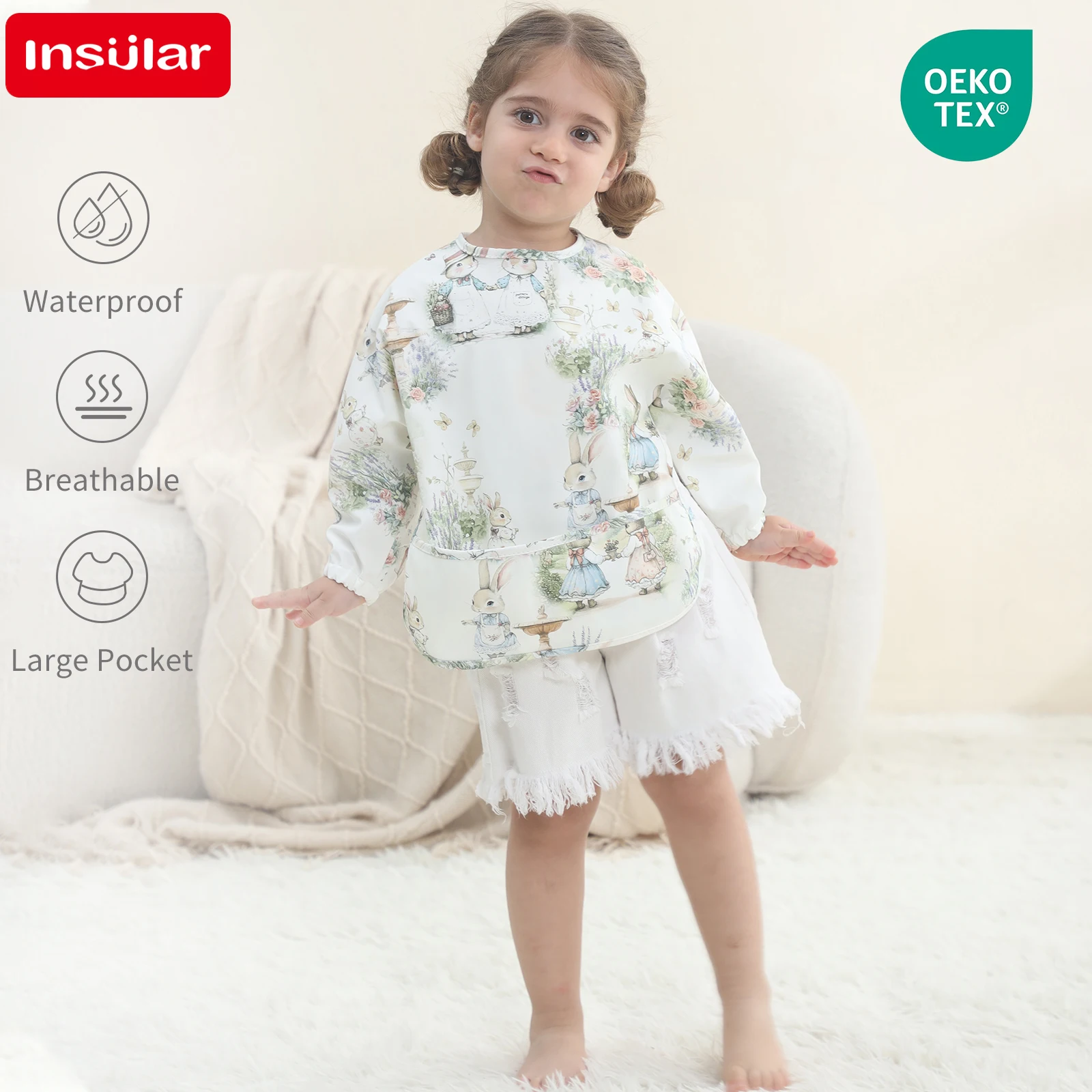 

INSULAR Newborn Apron Reverse Dressing Infant Eating Clothes 100% PU Baby Bibs Upside-down Waterproof Protective Clothing 0-1Y