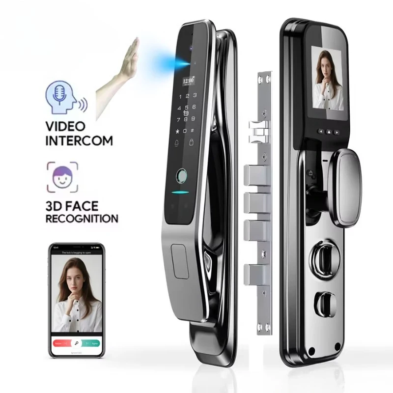 Wifi Connected Fully Automatic Smart Door Lock, 3D Face and Fingerprint Recognition for Aluminum & Wooden Doors